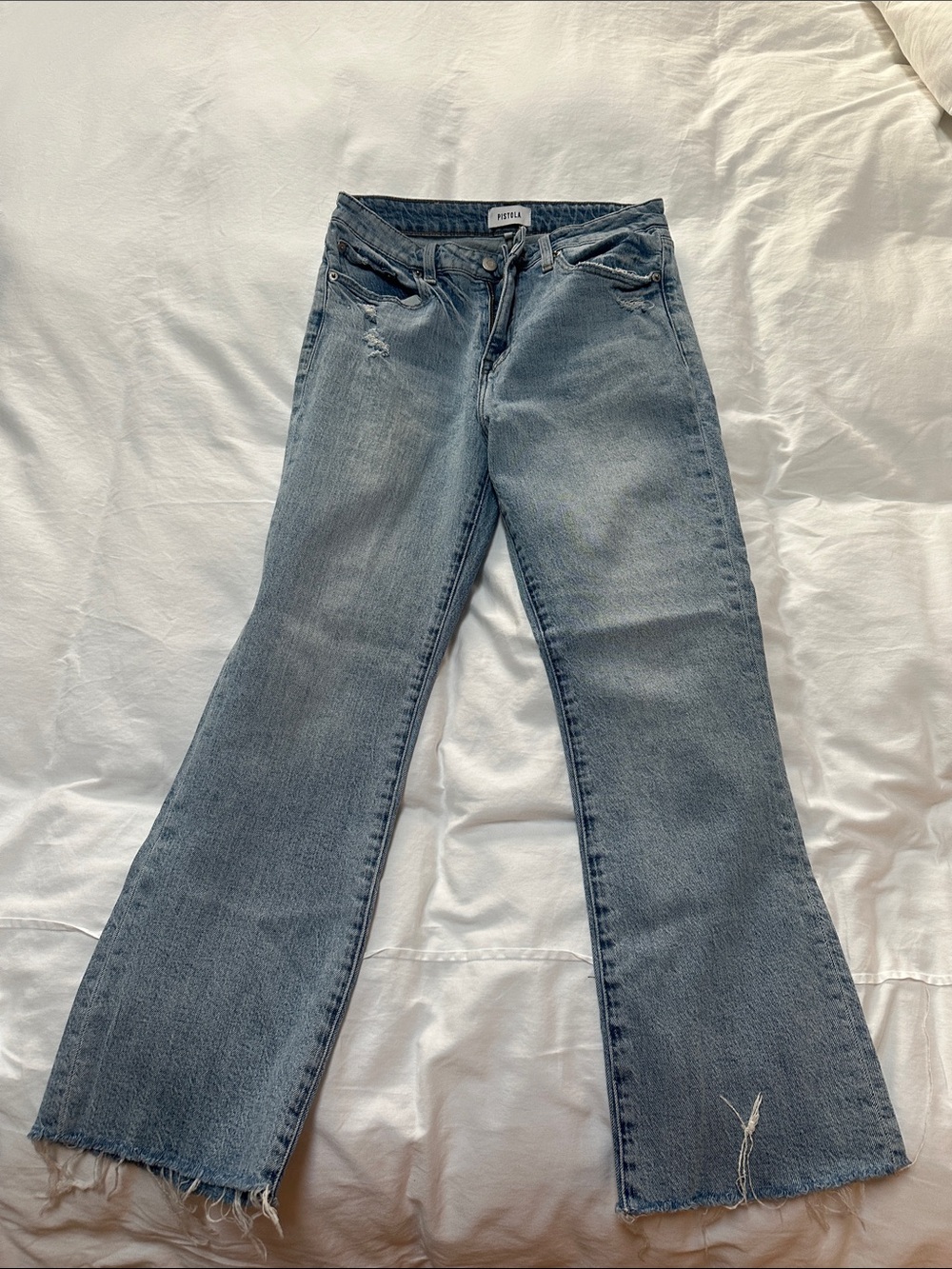 Pistola Mid Wash Flare Jeans with Raw Hem
